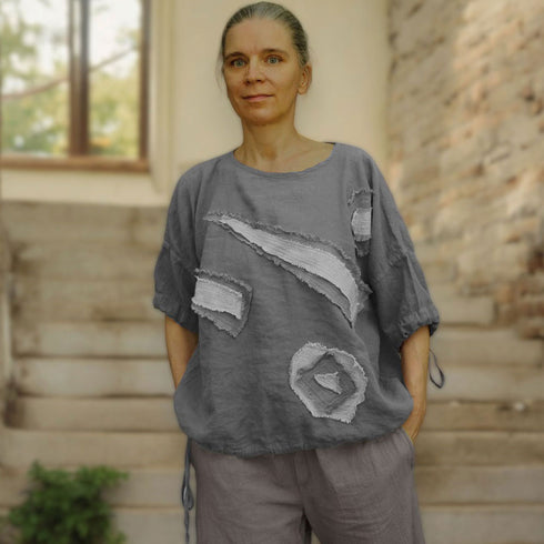 Bluză ușoară de vară pentru doamne/ Cămașă largă din cânepă